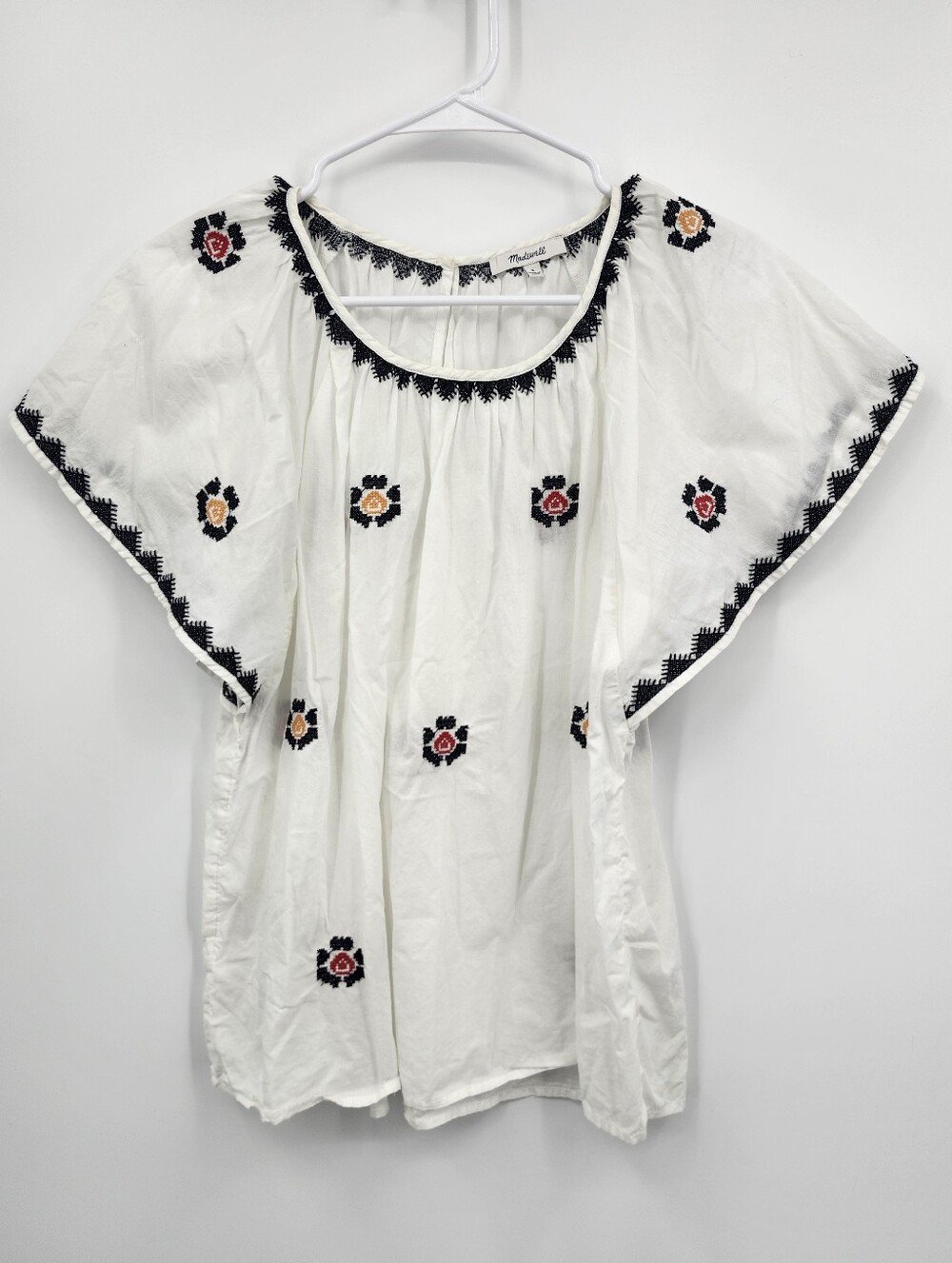 Madewell Women's Side Cinch Crewneck Stitching Detail White Tee Top Sz S